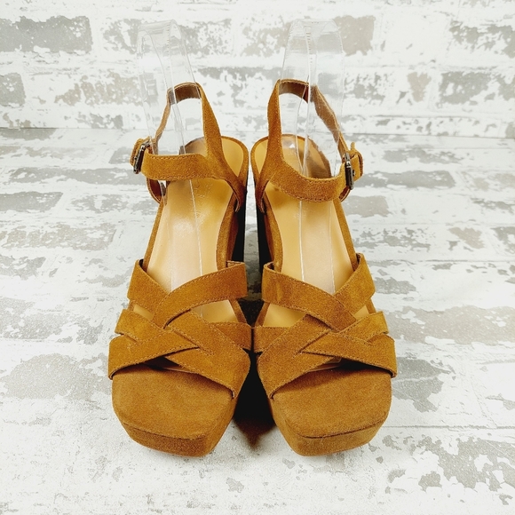 NEW Splendid Piper Tan Brown Suede Heeled Platform Sandals C998 - Picture 3 of 14